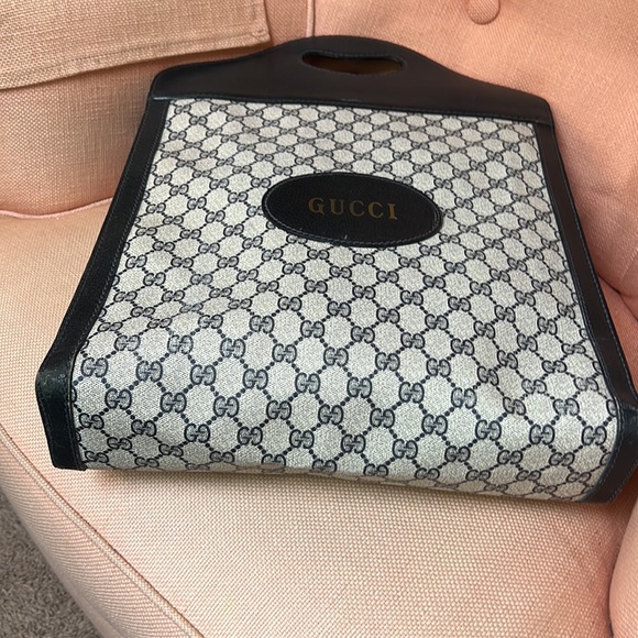 VINTAGE BLUE MONOGRAM CANVAS SHOPPING BAG TOTE HANDBAG - Picture 5 of 14